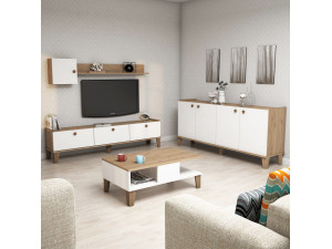 Conjunto de muebles de salón de madera "Sumer" - 180 x 41 x 77 cm - Blanco 2