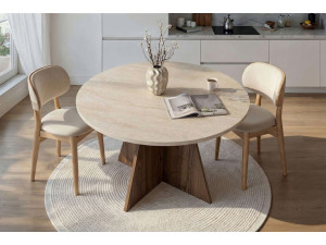 Mesa de comedor de madera "Virella" - 120 x 120 x 75 cm - Travertino 2