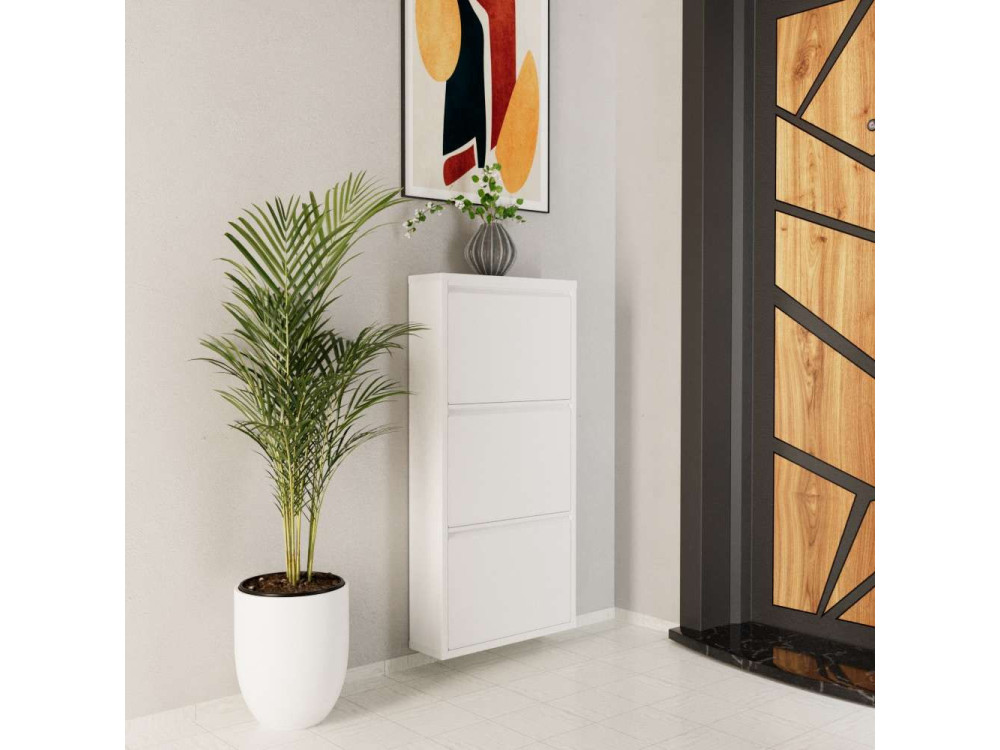 Mueble zapatero metálico "Luna" - 50 x 15 x 103 cm - Blanco