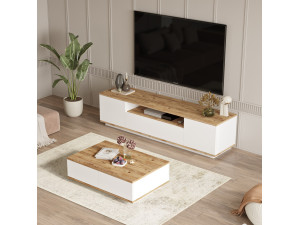 Conjunto de muebles de salón de madera "FR17" - 180 x 44 x 44 cm - Blanco 2