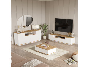 Conjunto de muebles de salón de madera "FR18" - 180 x 44 x 44 cm - Blanco 2