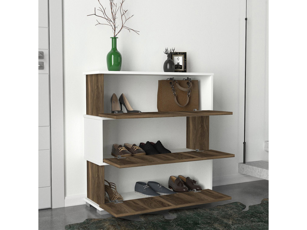 Mueble zapatero de madera "Napolyon" - 90 x 30 x 93 cm - Marrón