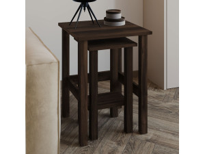 Lote de 2 mesas auxiliares de madera "Gina 2" - 45 x 45 x 60 cm - Marrón 2