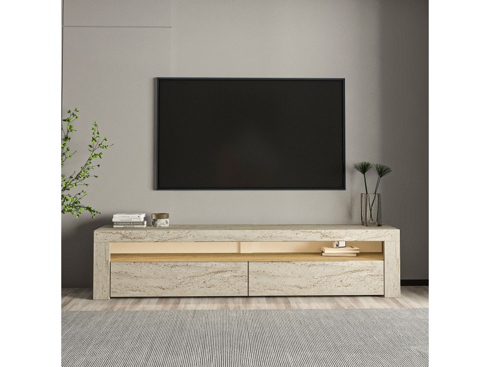 Soporte de TV de madera "Bati" - 150 x 36 x 46 cm - Travertino