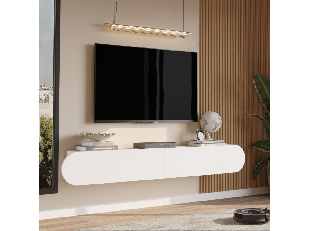 Soporte de TV de madera "LUM1" - 180 x 31 x 29 cm - Blanco