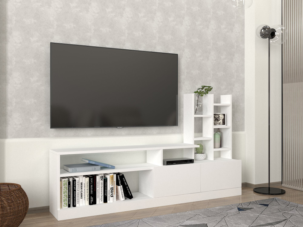 Soporte de TV de madera "Dolunay" - 164 x 25 x 91 cm - Blanco