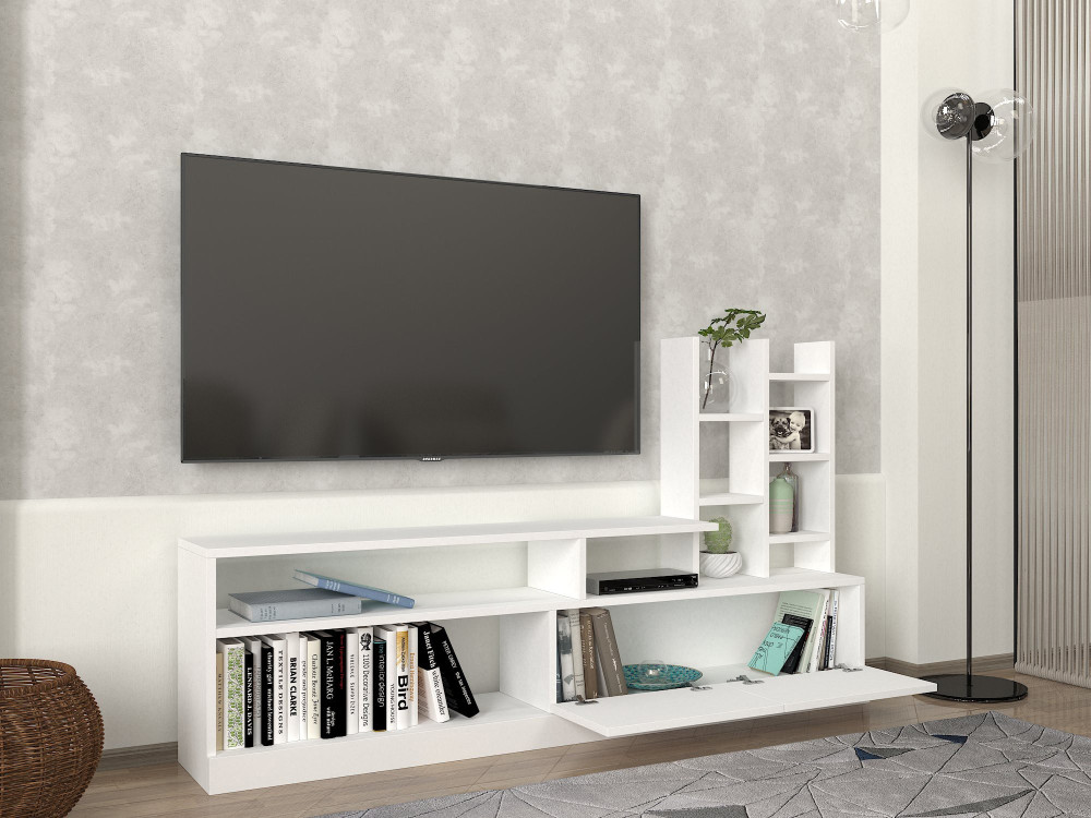 Soporte de TV de madera "Dolunay" - 164 x 25 x 91 cm - Blanco