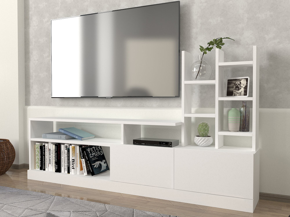 Soporte de TV de madera "Dolunay" - 164 x 25 x 91 cm - Blanco