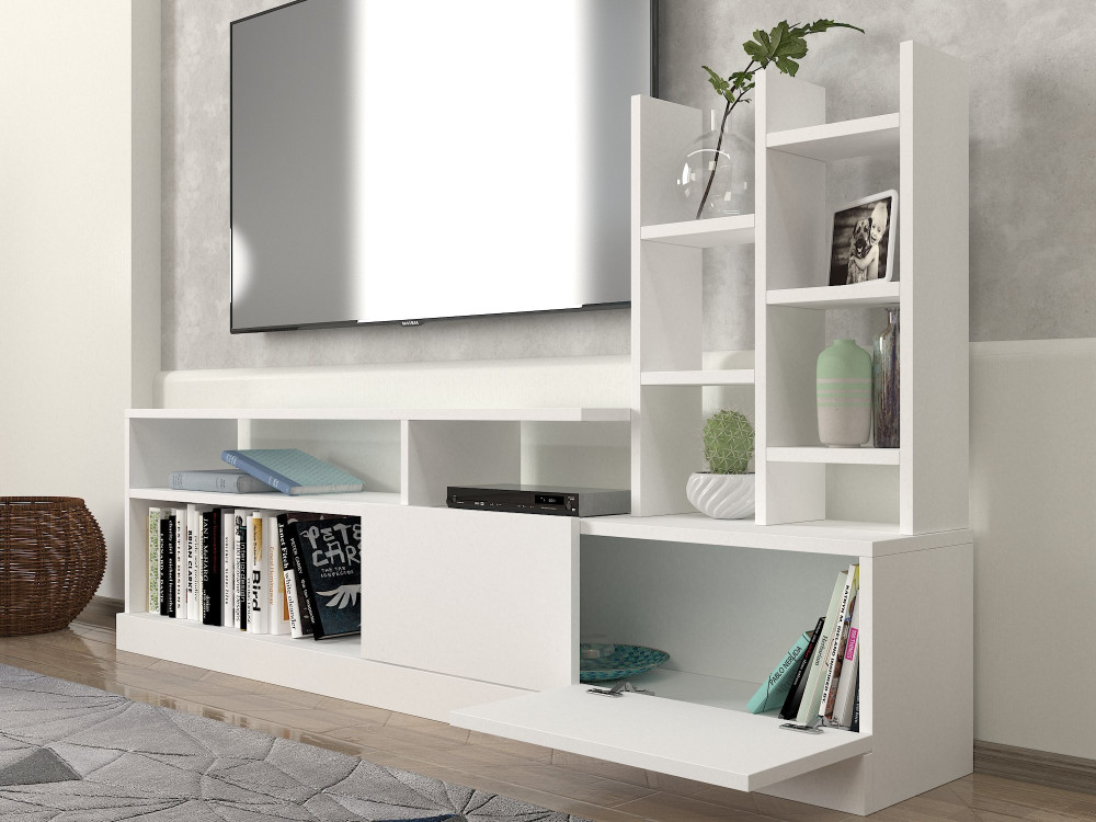 Soporte de TV de madera "Dolunay" - 164 x 25 x 91 cm - Blanco