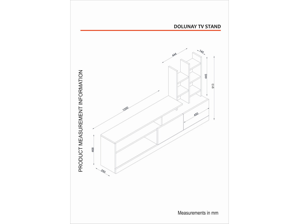 Soporte de TV de madera "Dolunay" - 164 x 25 x 91 cm - Blanco