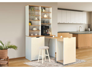 Expositor y taburetes de madera "Flexa" - 100 x 45 x 190 cm - Crema 2
