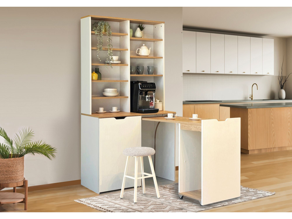 Expositor y taburetes de madera "Flexa" - 100 x 45 x 190 cm - Crema