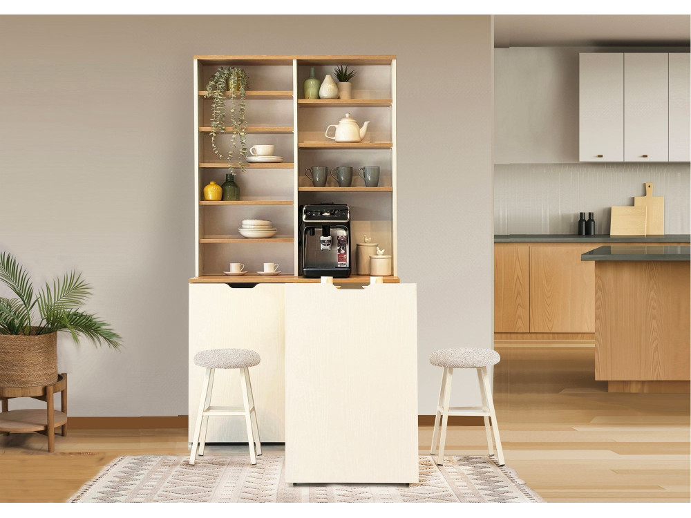 Expositor y taburetes de madera "Flexa" - 100 x 45 x 190 cm - Crema