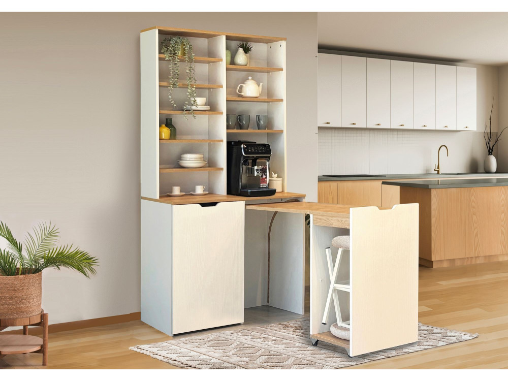 Expositor y taburetes de madera "Flexa" - 100 x 45 x 190 cm - Crema