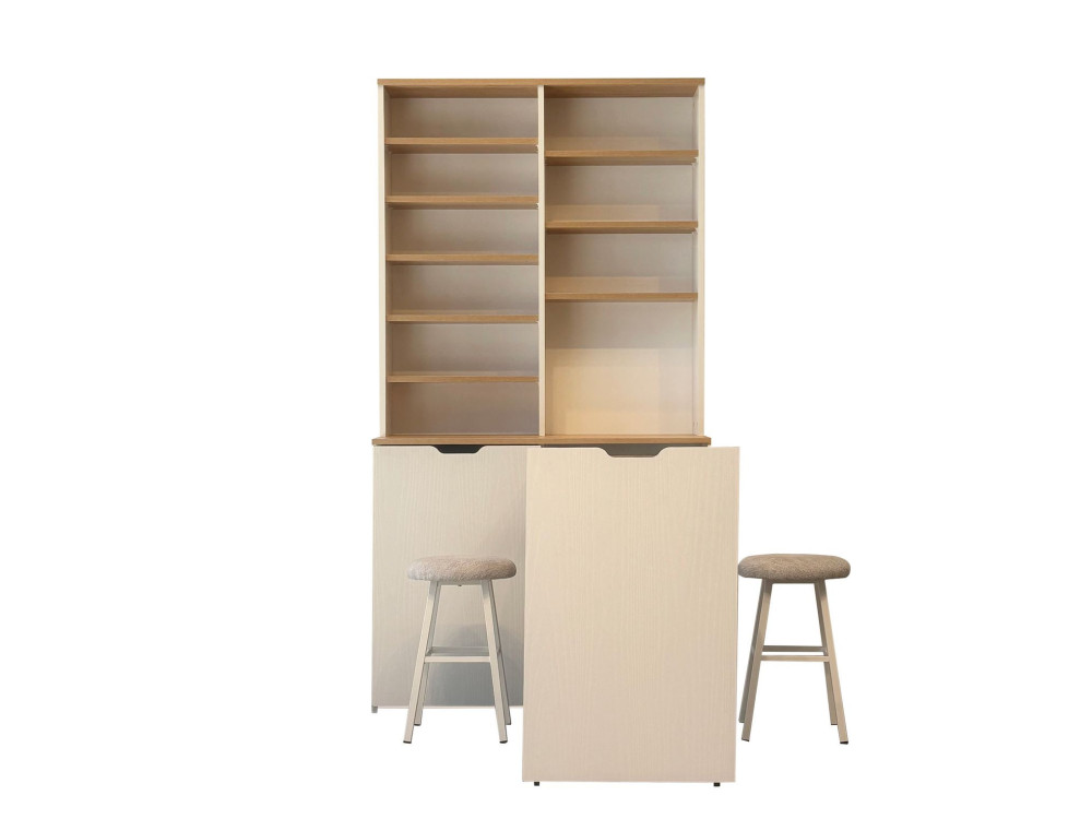 Expositor y taburetes de madera "Flexa" - 100 x 45 x 190 cm - Crema