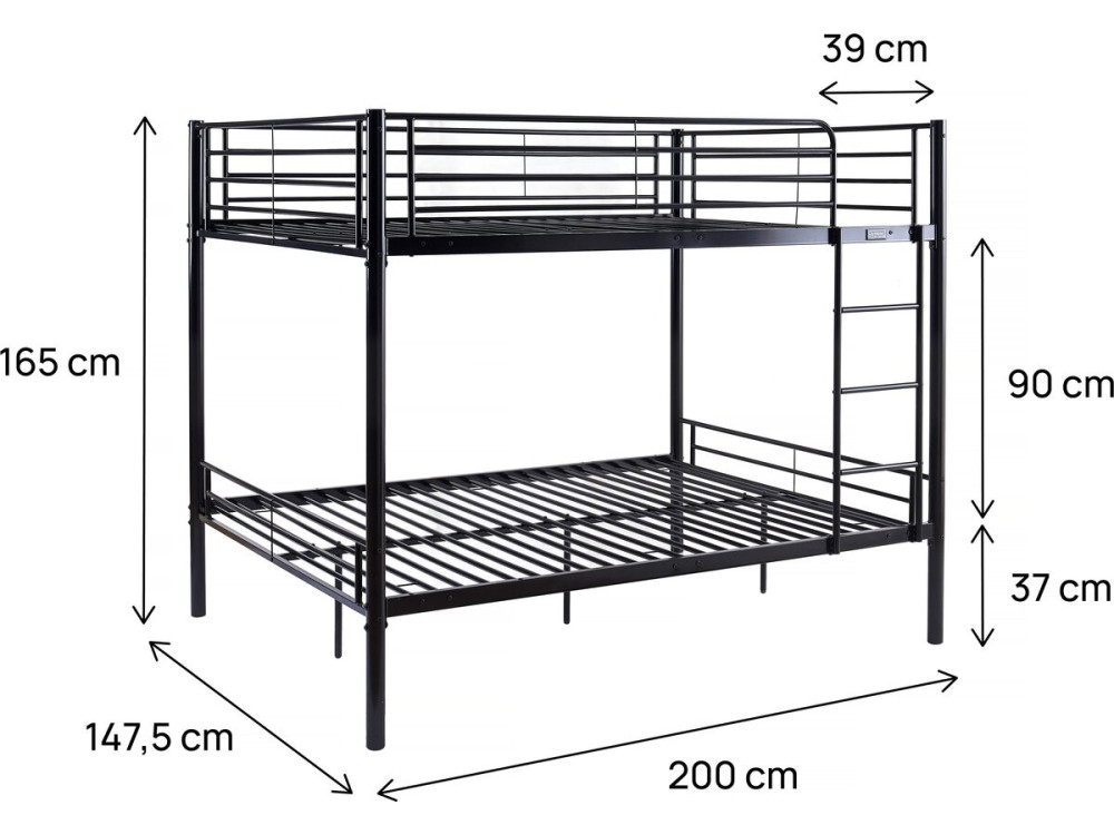 Litera doble "Adam" - Somier incluido - 140 x 190 cm - Negro