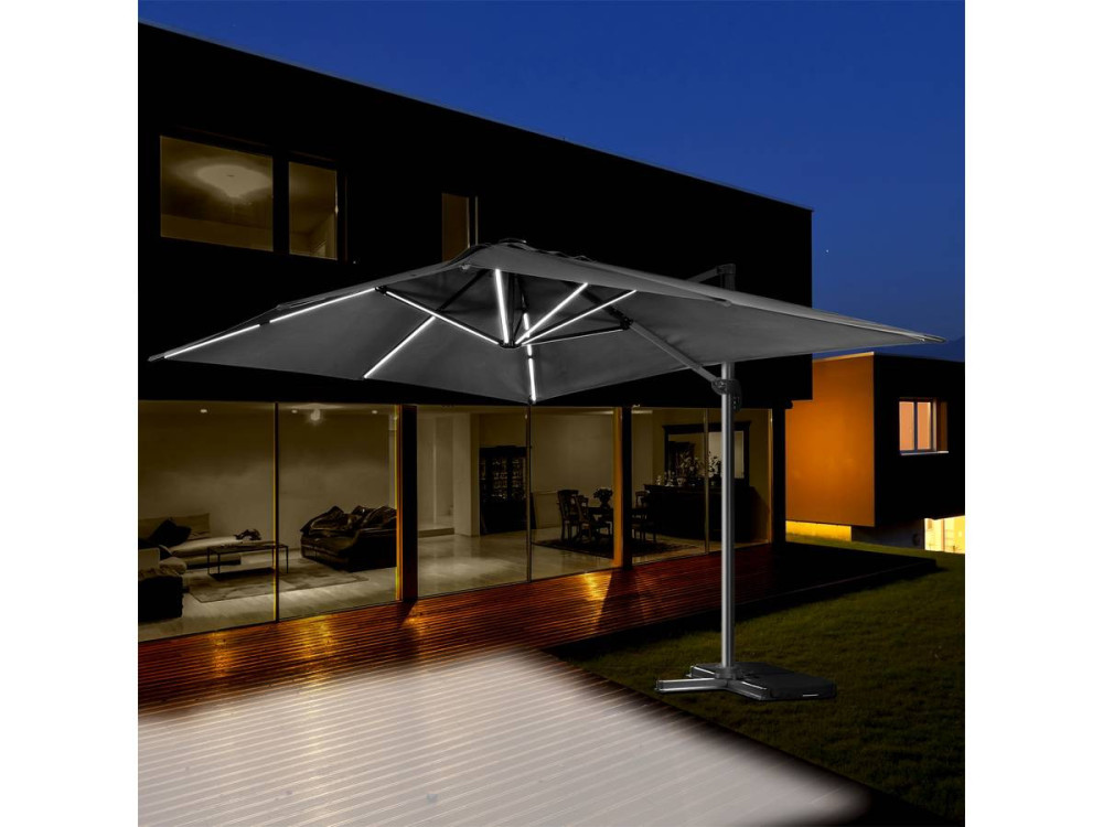 Parasol de jardin LED Alu "Sun 3 Luxe" - Cuadrado -  3 x 3 m - Negro
