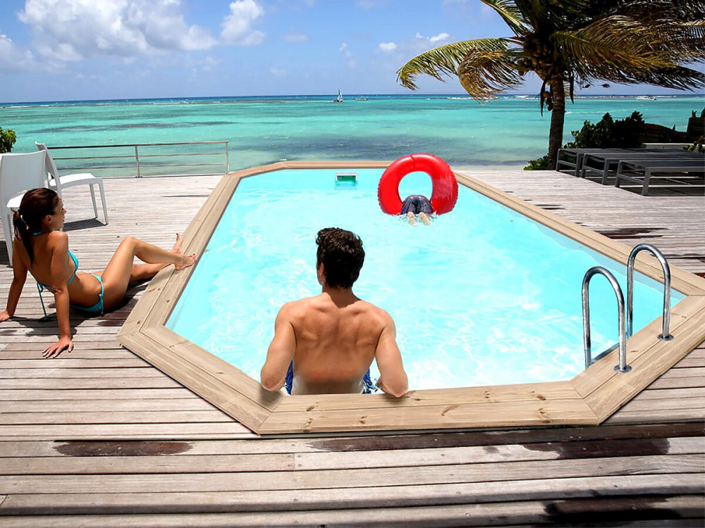 Piscina de madera "Córdoba" - 3,48 x 2,15 x 1,18 m + minibomba de calor de 3,5kW - Metal - Gris