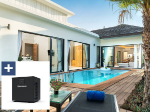 Piscina rectangular de madera "Aruba" - 5,00 x 3,00 x 1,24 m + Mini bomba de calor 3,5kW - Metal - Gris