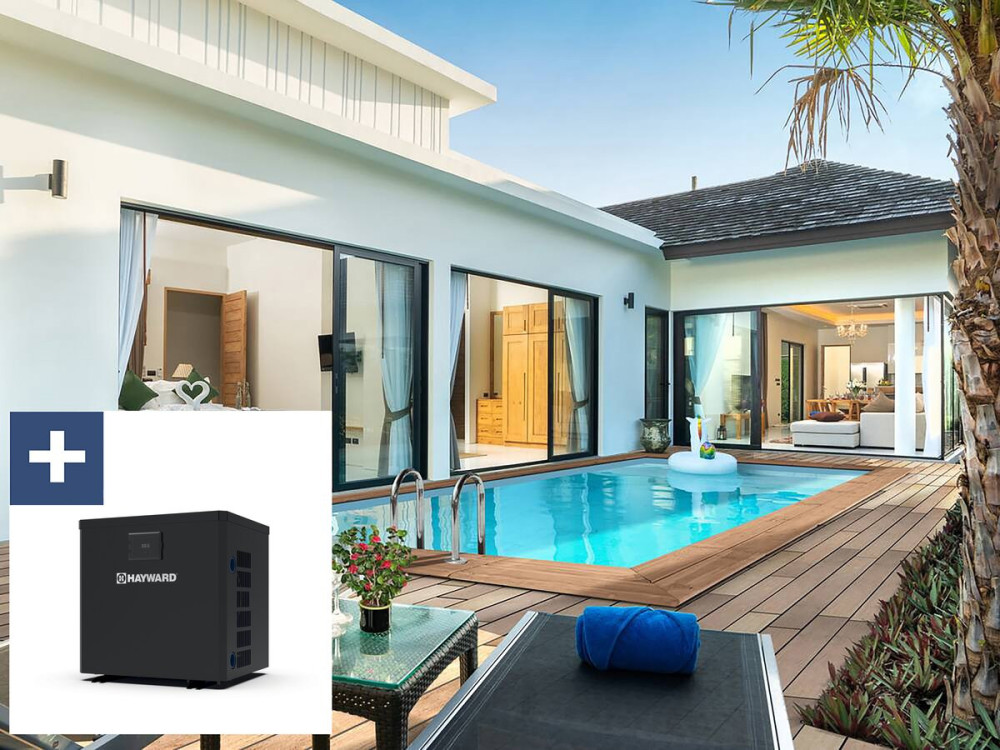 Piscina rectangular de madera "Aruba" - 5,00 x 3,00 x 1,24 m + Mini bomba de calor 3,5kW - Metal - Gris