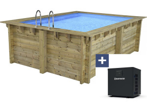 Piscina rectangular de madera "Maldivas" - 3,20 x 3,20 x 1,24 m + bomba de calor de 3,5 kw/h