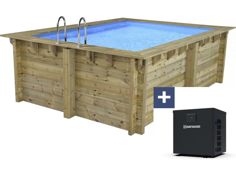 Piscina rectangular de madera "Maldivas" - 3,20 x 3,20 x 1,24 m + bomba de calor de 3,5 kw/h