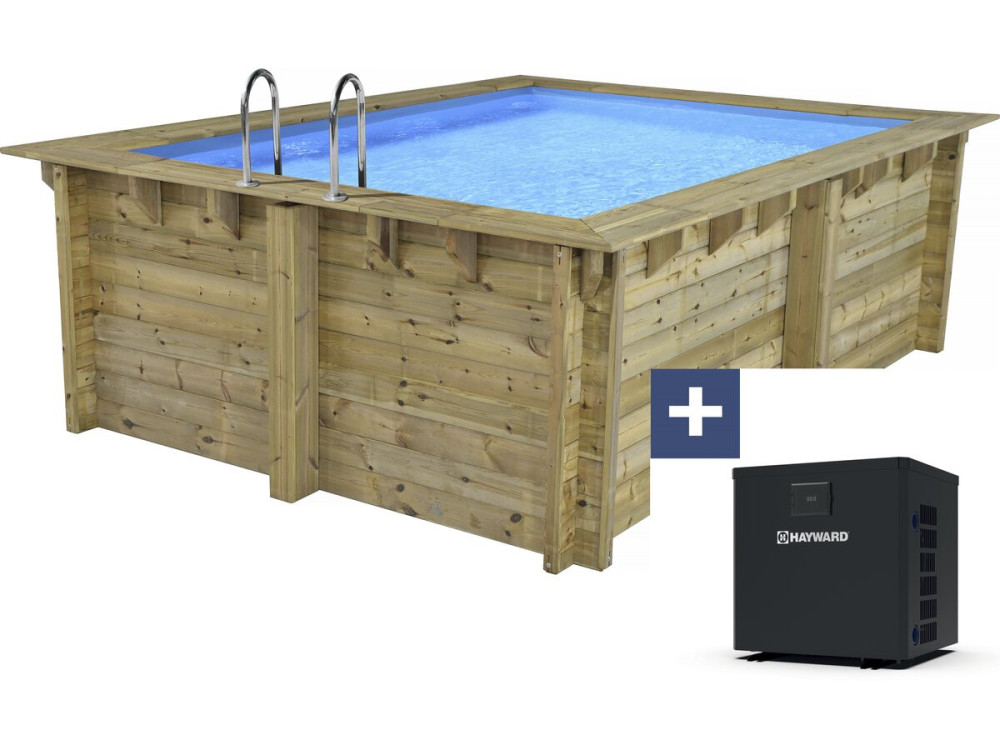 Piscina rectangular de madera "Maldivas" - 3,20 x 3,20 x 1,24 m + bomba de calor de 3,5 kw/h