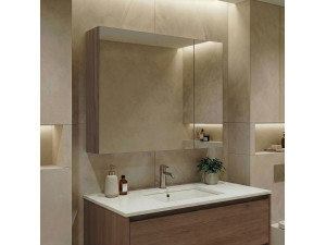 Mueble de baño con espejo «Side 80» - 79 x 16 x 66 cm - Nogal oscuro 2