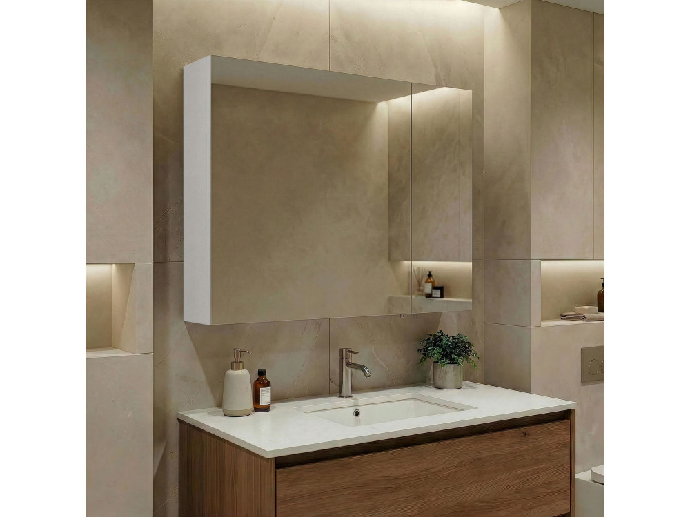 Mueble de baño con espejo «Side 80» - 79 x 16 x 66 cm - Blanco mate