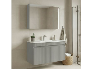 Conjunto de mueble con lavabo y espejo (2 piezas) «Tivoli 100» - 100 x 45 x 66 cm - Cachemira mate 2