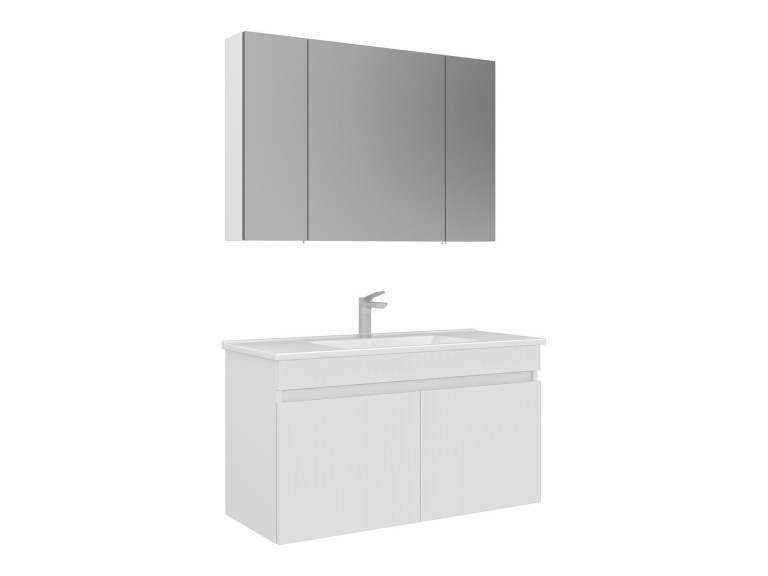 Conjunto de mueble con lavabo y espejo (2 piezas) «Tivoli 100» - 100 x 45 x 66 cm - Blanco mate