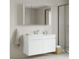 Conjunto de mueble con lavabo y espejo (2 piezas) «Tivoli 100» - 100 x 45 x 66 cm - Blanco mate 2