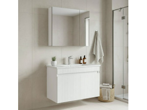 Conjunto de mueble con lavabo y espejo (2 piezas) «Tivoli 85» - 85 x 45 x 57 cm - Blanco mate 2