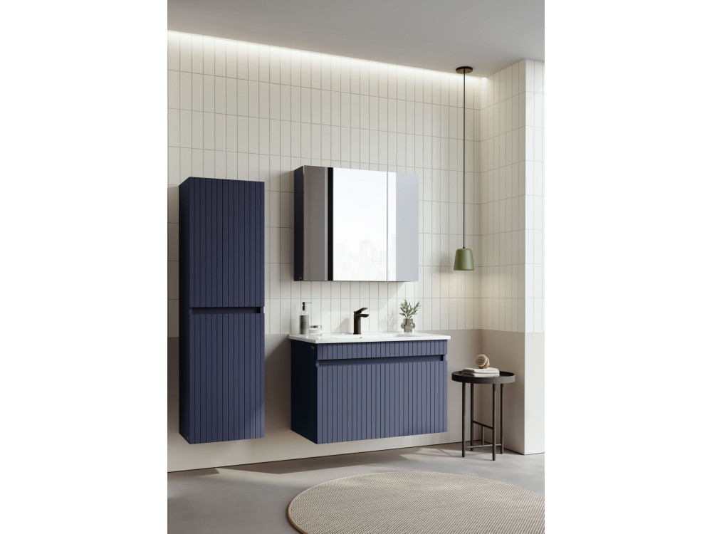 Conjunto de mueble con lavabo y espejo (2 piezas) «Tivoli 85» - 85 x 45 x 57 cm - Azul marino mate
