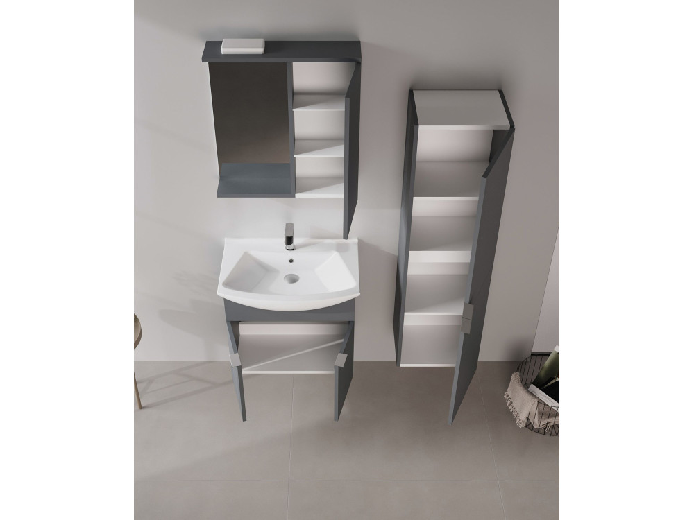 Mueble de baño con espejo «Purus 65» - 63 x 18 x 68 cm - Antracita mate