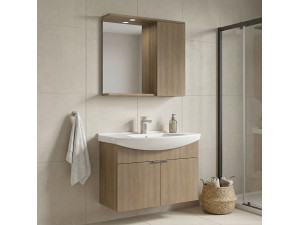 Conjunto de mueble con lavabo y espejo (2 piezas) «Purus 80» - 80 x 50 x 58 cm - Roble 2