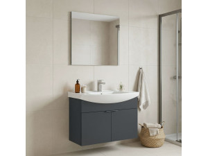 Conjunto de mueble con lavabo y espejo (2 piezas) «Purus 80» - 80 x 50 x 58 cm - Antracita mate 2