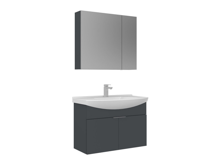 Conjunto de mueble con lavabo y espejo (2 piezas) «Purus 80» - 80 x 50 x 58 cm - Antracita mate