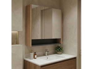 Mueble de baño con espejo «Ricato 80» - 80 x 16 x 78 cm - Nogal 2