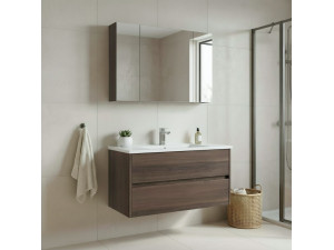 Conjunto de mueble con lavabo y espejo (2 piezas) «Side 100 v3» - 100 x 16 x 52 cm - Nogal 2