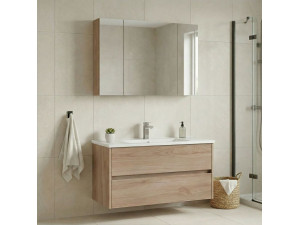 Conjunto de mueble con lavabo y espejo (2 piezas) «Side 100 v3» - 100 x 16 x 52 cm - Roble 2