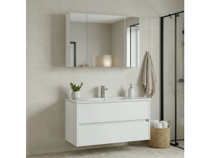 Conjunto de mueble con lavabo y espejo (2 piezas) «Side 100 v3» - 100 x 16 x 52 cm - Blanco mate 2