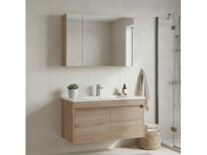 Conjunto de mueble con lavabo y espejo (2 piezas) «Side 100 v3» - 100 x 45 x 52 cm - Roble 2
