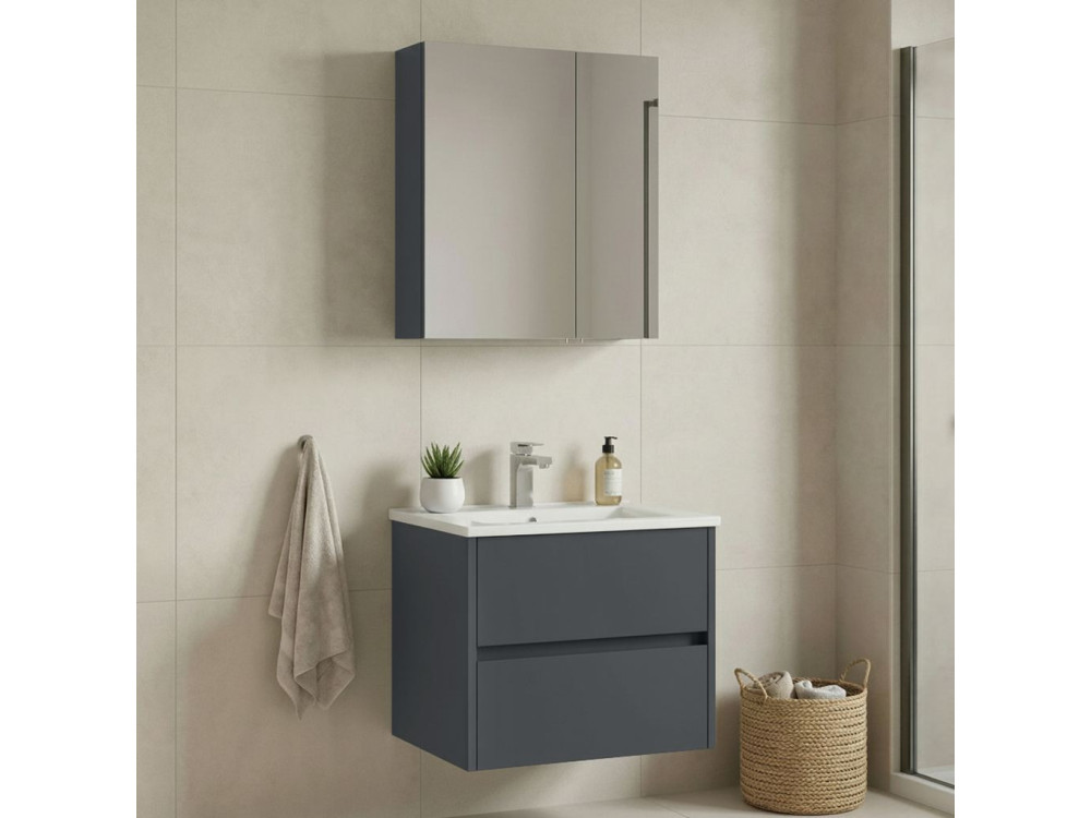 Conjunto de mueble con lavabo y espejo (2 piezas) «Side 65 v2» - 65 x 45 x 52 cm - Antracita mate