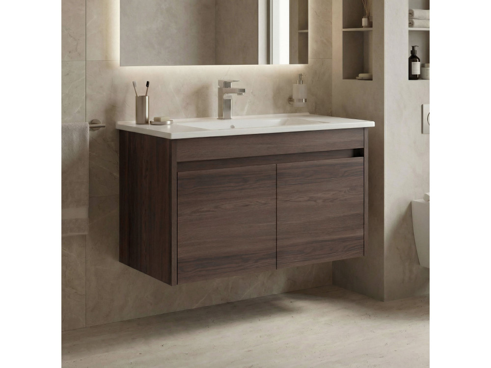 Mueble para lavabo «Side 85 v2» - 85 x 45 x 52 cm - Nogal oscuro