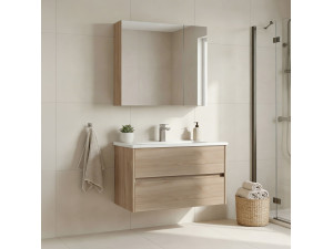 Conjunto de mueble con lavabo y espejo (2 piezas) «Side 85 v2» - 85 x 45 x 52 cm - Roble 2