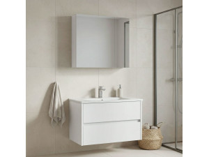 Conjunto de mueble con lavabo y espejo (2 piezas) «Side 85 v2» - 85 x 45 x 52 cm - Blanco mate 2
