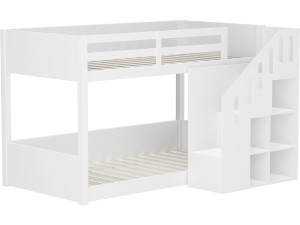 Litera de madera con escalera y espacio de almacenamiento «Léana» - 90 x 190 cm - Blanco