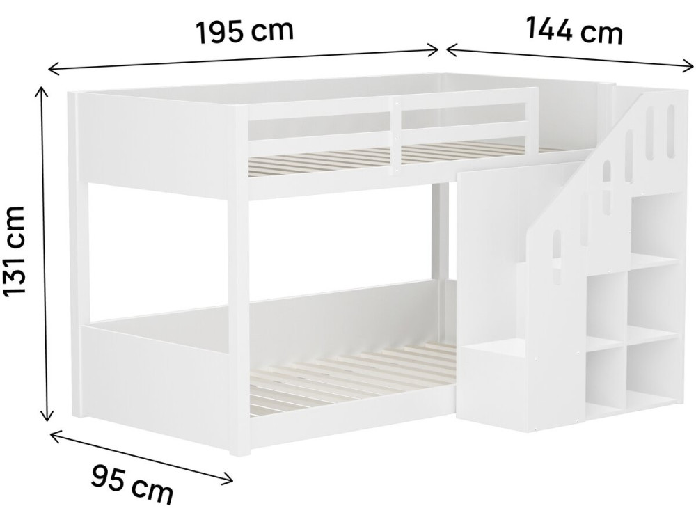 Litera de madera con escalera y espacio de almacenamiento «Léana» - 90 x 190 cm - Blanco