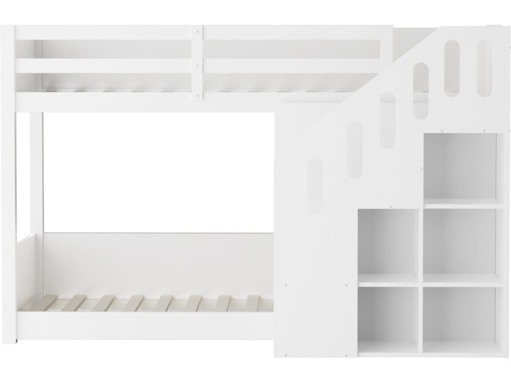 Litera de madera con escalera y espacio de almacenamiento «Léana» - 90 x 190 cm - Blanco